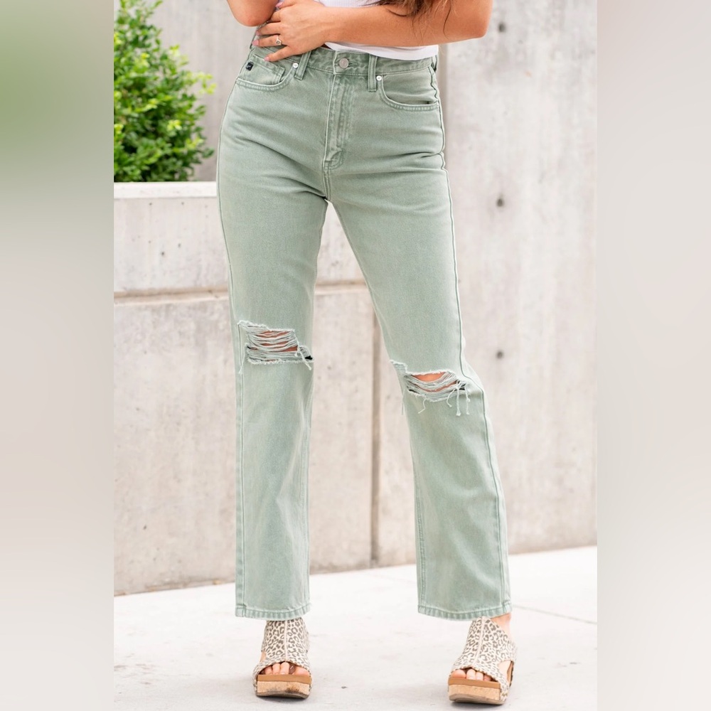 KanCan Ryann Ultra High Rise 90s Straight Jean - Olive Size 6